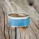 "LOMA" - FLAT TOP TURQUOISE WEDDING RING FEATURING A 14K GOLD BAND-3