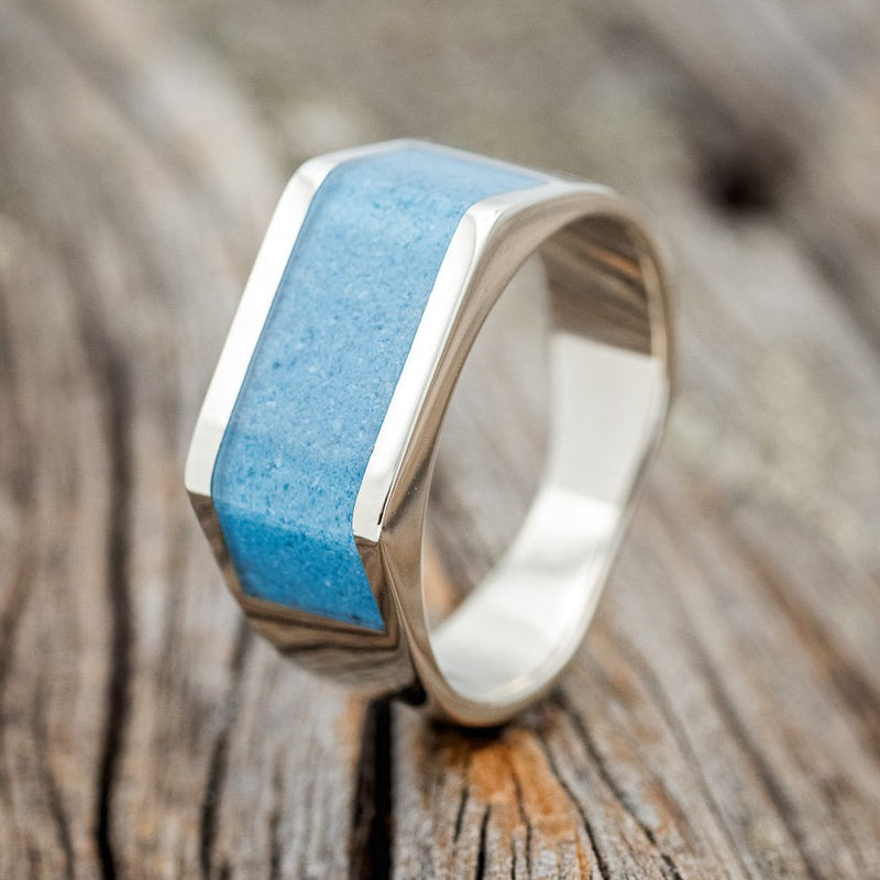 "LOMA" - FLAT TOP TURQUOISE WEDDING RING FEATURING A 14K GOLD BAND-1