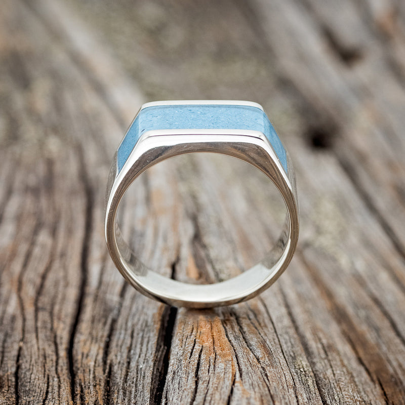 "LOMA" - FLAT TOP TURQUOISE WEDDING RING FEATURING A 14K GOLD BAND