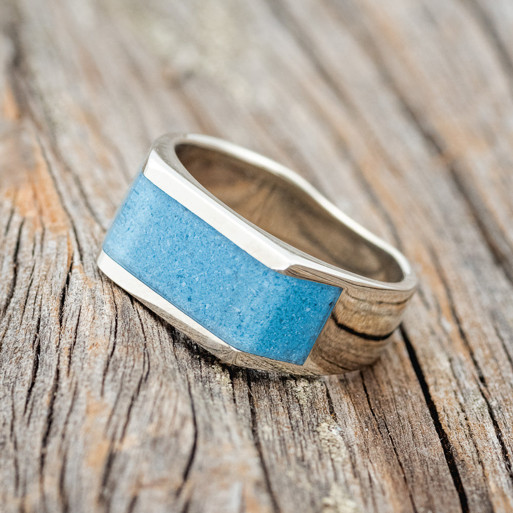 "LOMA" - FLAT TOP TURQUOISE WEDDING RING FEATURING A 14K GOLD BAND-2