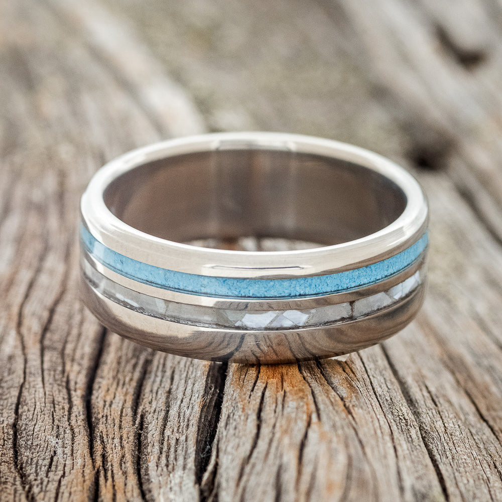 "COSMO" - TURQUOISE & MOTHER OF PEARL WEDDING RING - READY TO SHIP-3