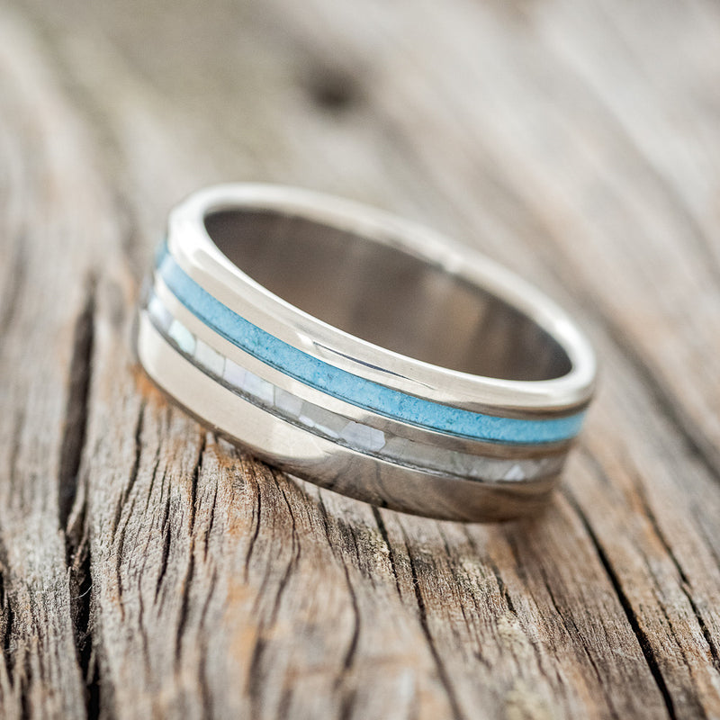 "COSMO" - TURQUOISE & MOTHER OF PEARL WEDDING RING
