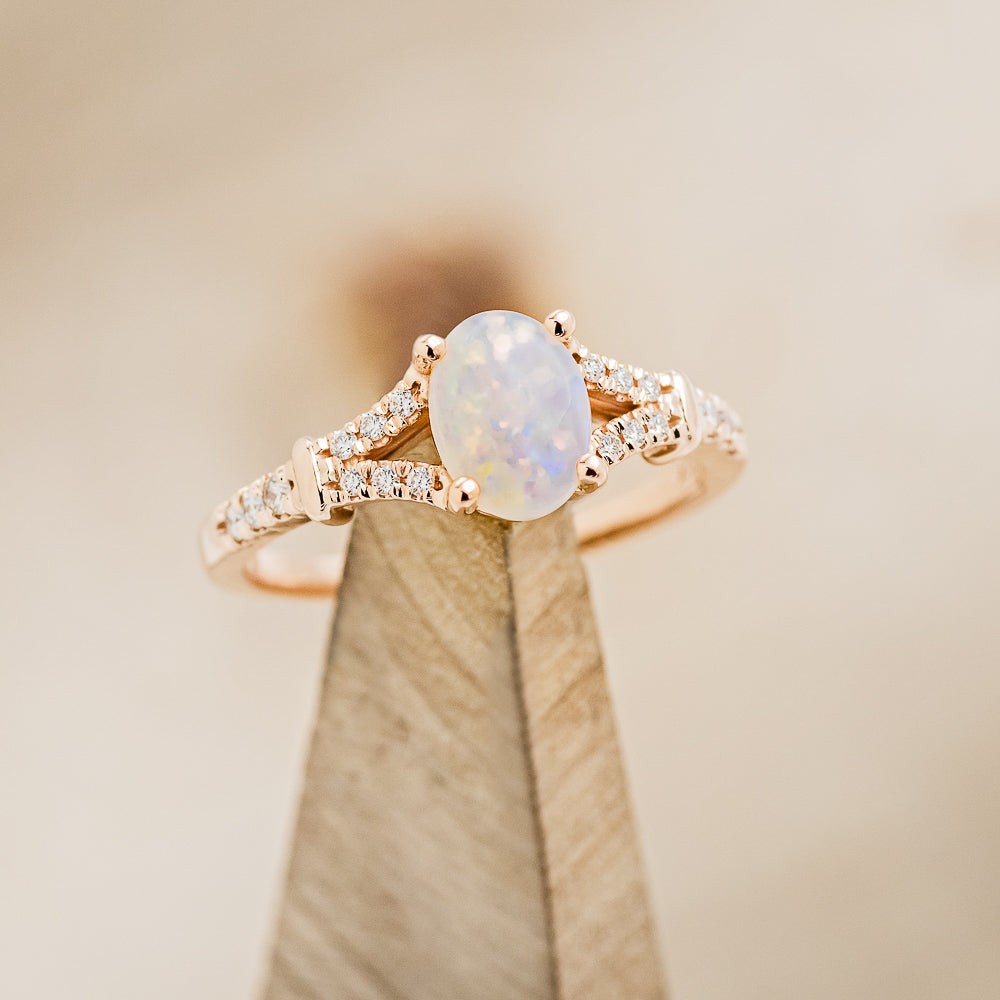 "EVLIN" - OVAL OPAL ENGAGEMENT RING WITH DIAMOND ACCENTS & TRACER-7