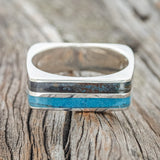 "VEGA" - FLAT TOP WEDDING BAND WITH TURQUOISE & PATINA COPPER INLAYS