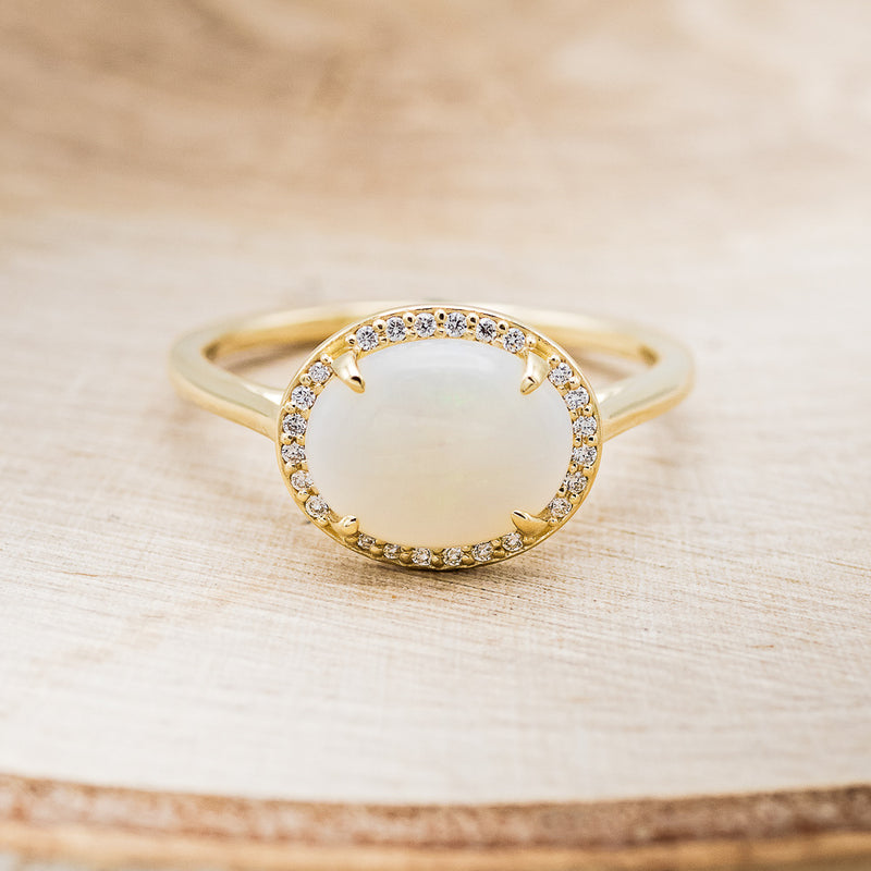 "GALE" - OVAL OPAL ENGAGEMENT RING WITH DIAMOND HALO