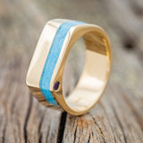 "MOSI" - FLAT TOP WEDDING BAND WITH A TURQUOISE INLAY & SIDE SET AMETHYST ACCENTS-1