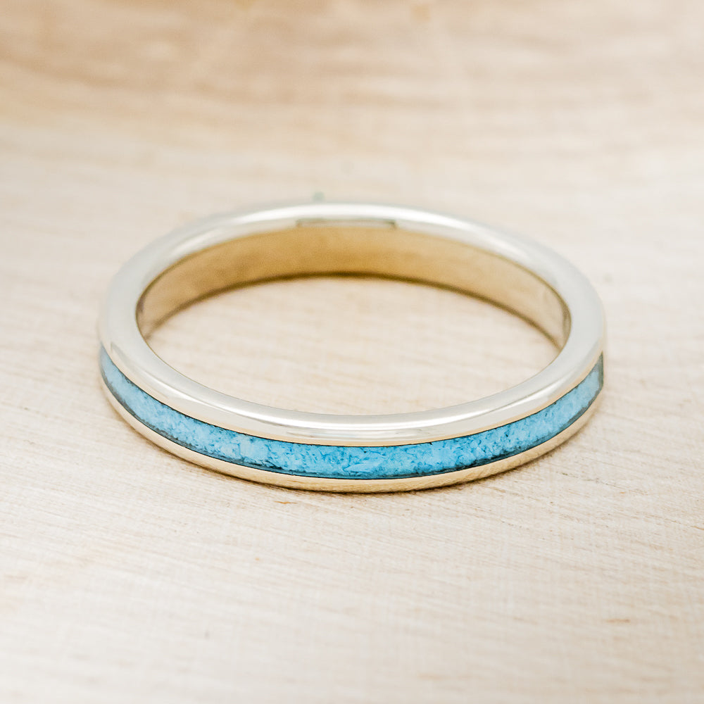 "HARMONY" - TURQUOISE & WHISKEY BARREL OAK SPLIT STACKING BAND-3