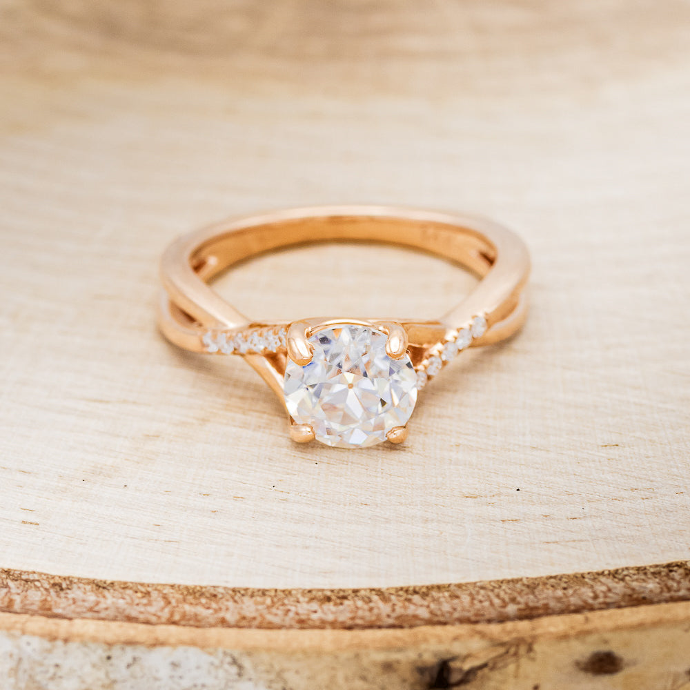 "ROSLYN" - ROUND CUT MOISSANITE ENGAGEMENT RING WITH DIAMOND ACCENTS-4