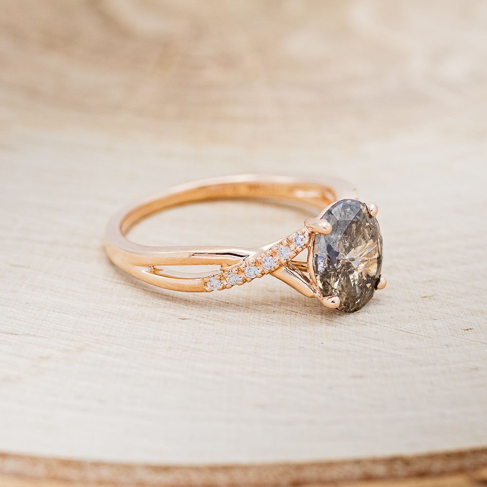 "ROSLYN" - OVAL SALT & PEPPER DIAMOND ENGAGEMENT RING WITH DIAMOND ACCENTS-2