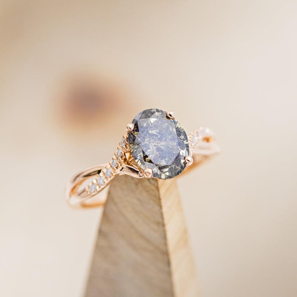 "ROSLYN" - BRIDAL SUITE - OVAL SALT & PEPPER DIAMOND ENGAGEMENT RING WITH DIAMOND ACCENTS & TRACERS-11