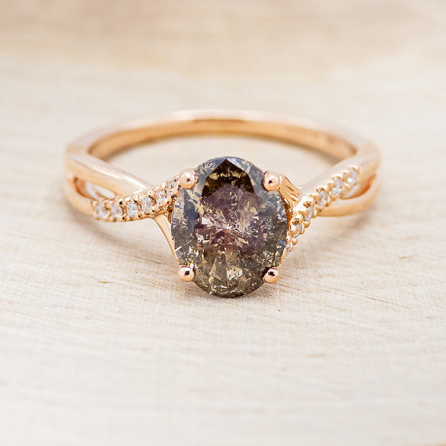 "ROSLYN" - OVAL SALT & PEPPER DIAMOND ENGAGEMENT RING WITH DIAMOND ACCENTS-4