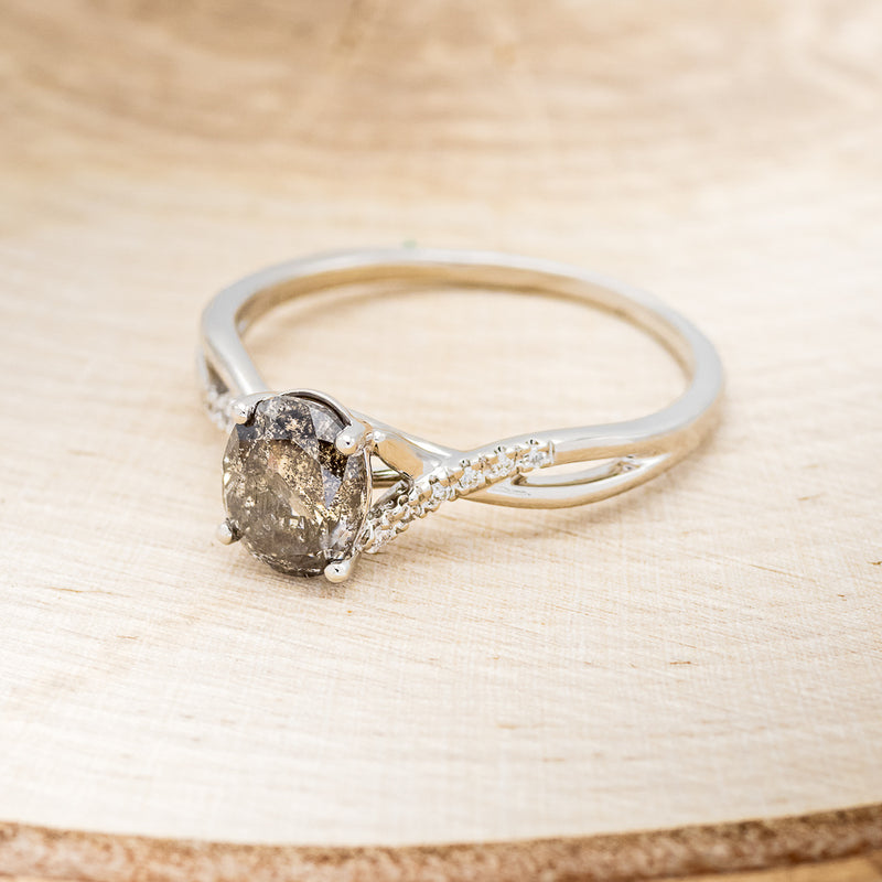 "ROSLYN" - ENGAGEMENT RING WITH DIAMOND ACCENTS - SHOWN W/ OVAL SALT & PEPPER DIAMOND - SELECT YOUR OWN STONE