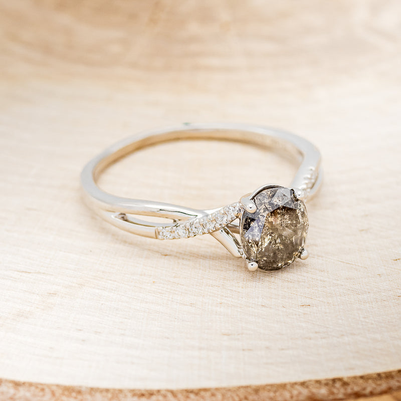 "ROSLYN" - BRIDAL SUITE - OVAL SALT & PEPPER DIAMOND ENGAGEMENT RING WITH DIAMOND ACCENTS & TRACERS