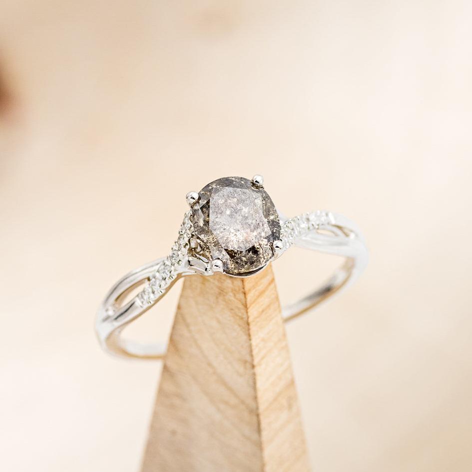"ROSLYN" - BRIDAL SUITE - OVAL SALT & PEPPER DIAMOND ENGAGEMENT RING WITH DIAMOND ACCENTS & TRACERS-14