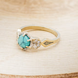 "LUCY IN THE SKY" PETITE - ROUND CUT TURQUOISE ENGAGEMENT RING WITH DIAMOND ACCENTS & FIRE AND ICE OPAL INLAYS