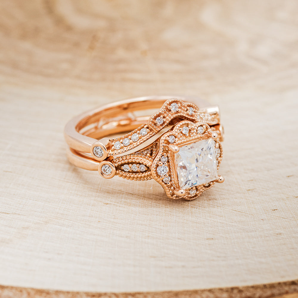 "EILEEN" - PRINCESS CUT MOISSANITE ENGAGEMENT RING WITH DIAMOND ACCENTS & TRACER-2