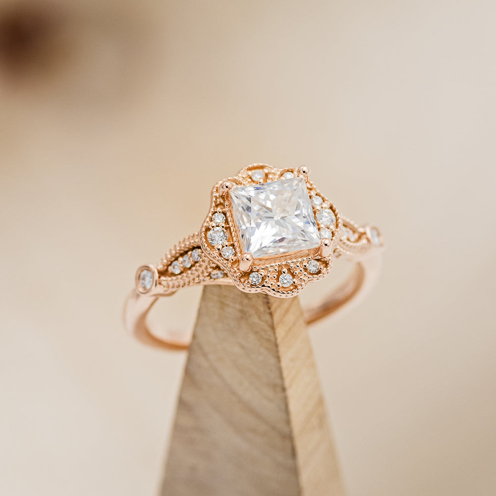 "EILEEN" - PRINCESS CUT MOISSANITE ENGAGEMENT RING WITH DIAMOND ACCENTS & TRACER-6