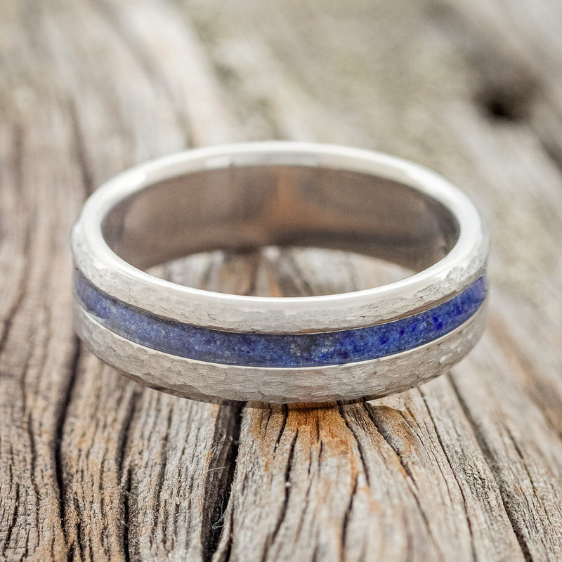 "VERTIGO" - HAMMERED LAPIS LAZULI WEDDING BAND-3