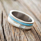"RAPTOR" - MOTHER OF PEARL & TURQUOISE WEDDING BAND - READY TO SHIP
