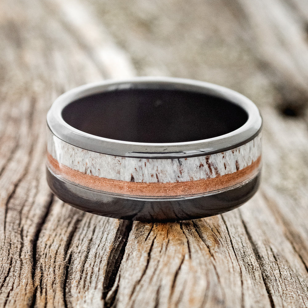 "TANNER" - ELK ANTLER & POWDERED COPPER WEDDING RING-3