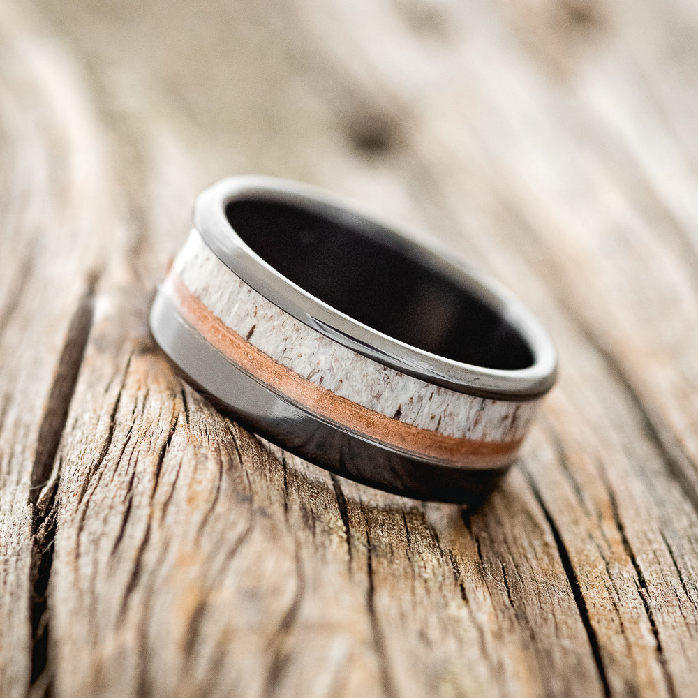 "TANNER" - ELK ANTLER & POWDERED COPPER WEDDING RING-2