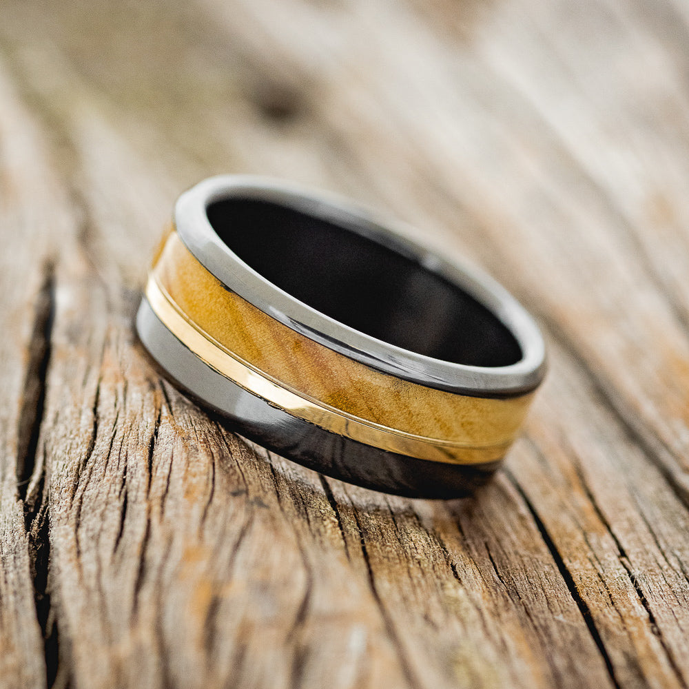 "TANNER" - OLIVE WOOD & 14K GOLD WEDDING RING-2