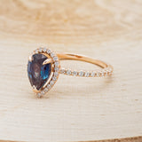 "IVARA" - PEAR-SHAPED LAB-GROWN ALEXANDRITE ENGAGEMENT RING WITH DIAMOND HALO & ACCENTS