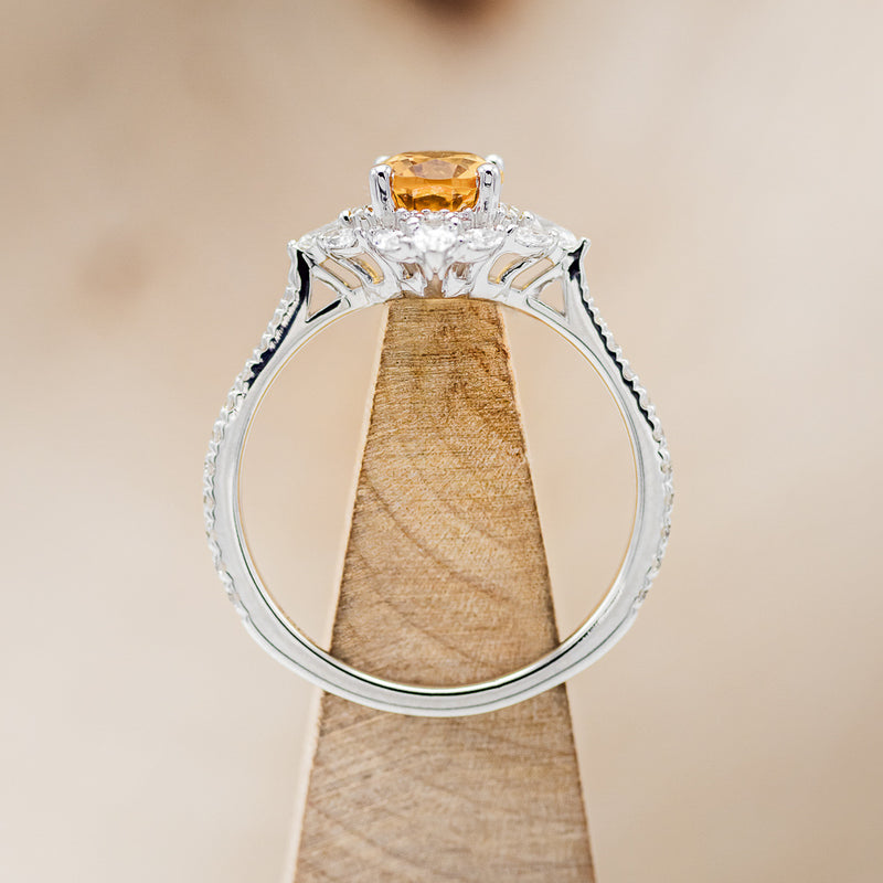 "NORTH STAR" - OVAL CITRINE ENGAGEMENT RING WITH DIAMOND HALO & ACCENTS