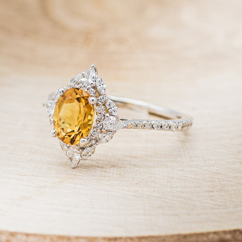 "NORTH STAR" - OVAL CITRINE ENGAGEMENT RING WITH DIAMOND HALO - READY TO SHIP