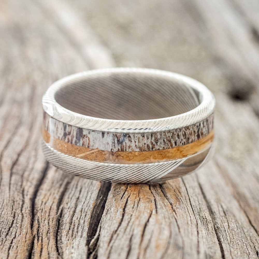 "TANNER" - WHISKEY BARREL OAK & ANTLER WEDDING RING - READY TO SHIP-6