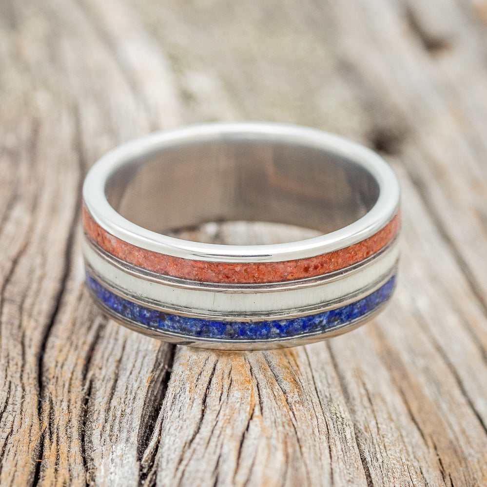 "RIO" - RED OPAL, ANTLER, & LAPIS LAZULI WEDDING BAND-3