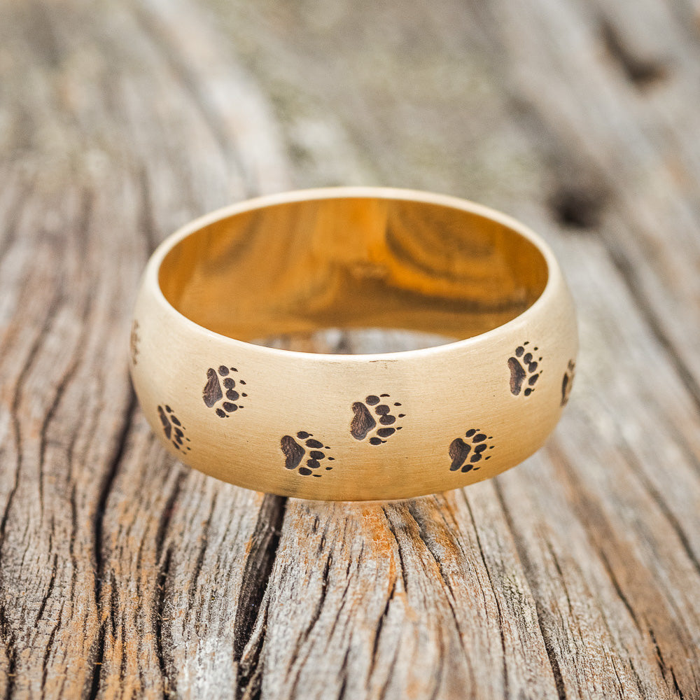 BEAR PAW ENGRAVED 14K GOLD DOMED WEDDING BAND WITH A BRUSHED FINISH-3