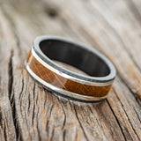 "HOLLIS" - WHISKEY BARREL OAK & SILVER INLAYS WEDDING RING-2