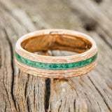 "VERTIGO" - MALACHITE WEDDING RING FEATURING A HAMMERED 14K GOLD BAND-3