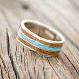 "RIO" - WHISKEY BARREL OAK & TURQUOISE WEDDING RING FEATURING A 14K GOLD BAND-2