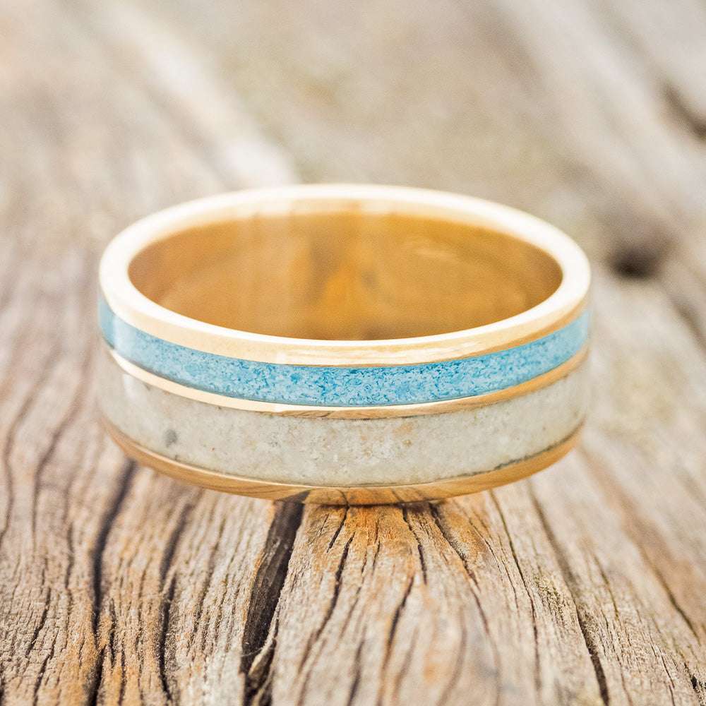 "RAPTOR" - TURQUOISE & GRANITE WEDDING RING FEATURING A 14K GOLD BAND-3