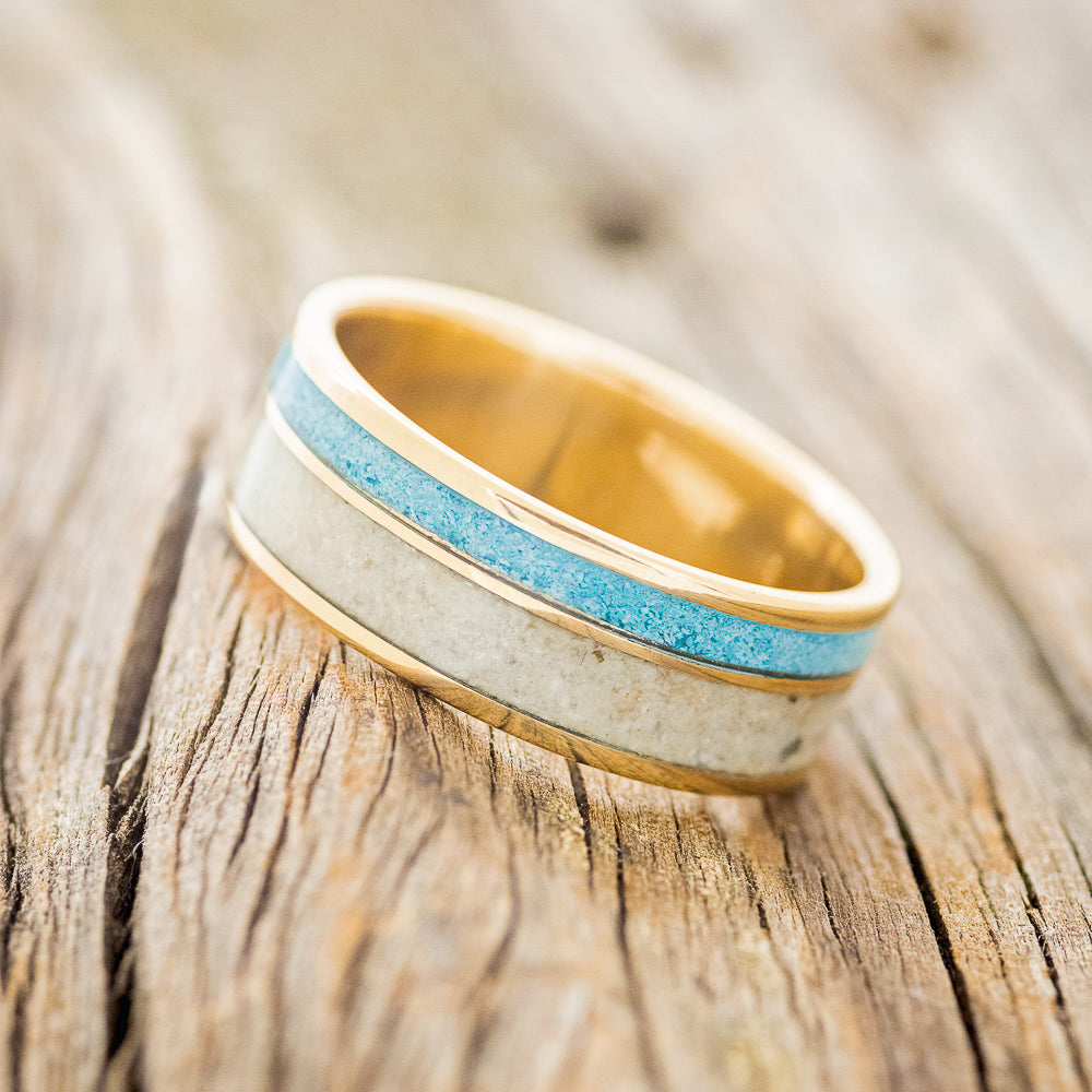 "RAPTOR" - TURQUOISE & GRANITE WEDDING RING FEATURING A 14K GOLD BAND-2