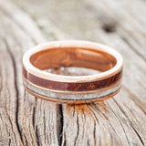 "RAPTOR" - REDWOOD & GRANITE WEDDING RING FEATURING A 14K GOLD BAND-3