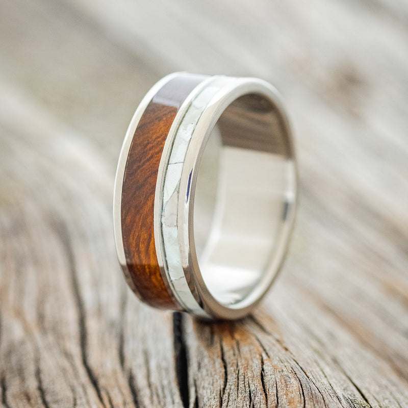 "RAPTOR" - IRONWOOD & MOTHER OF PEARL WEDDING BAND - READY TO SHIP-1