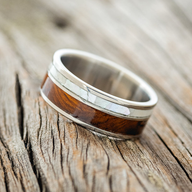 "RAPTOR" - IRONWOOD & MOTHER OF PEARL WEDDING BAND - READY TO SHIP-2