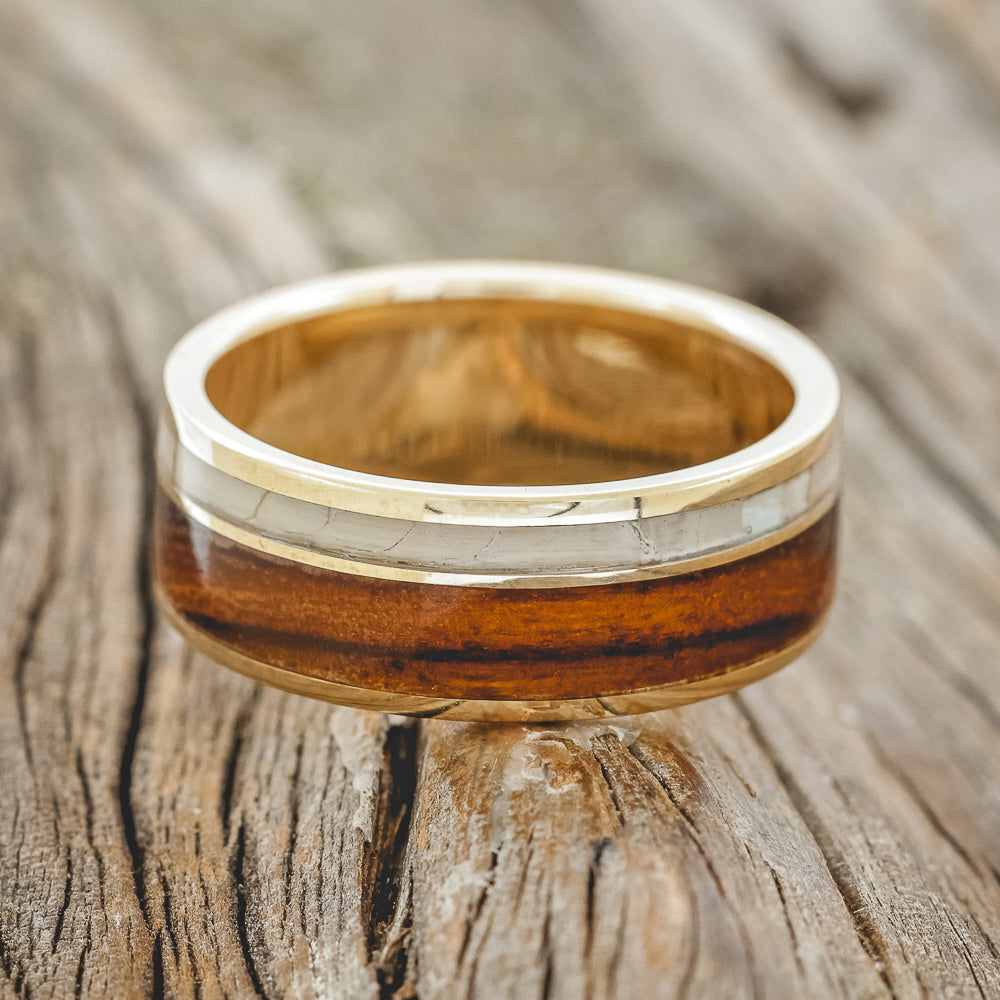 "RAPTOR" - IRONWOOD & MOTHER OF PEARL WEDDING BAND-6
