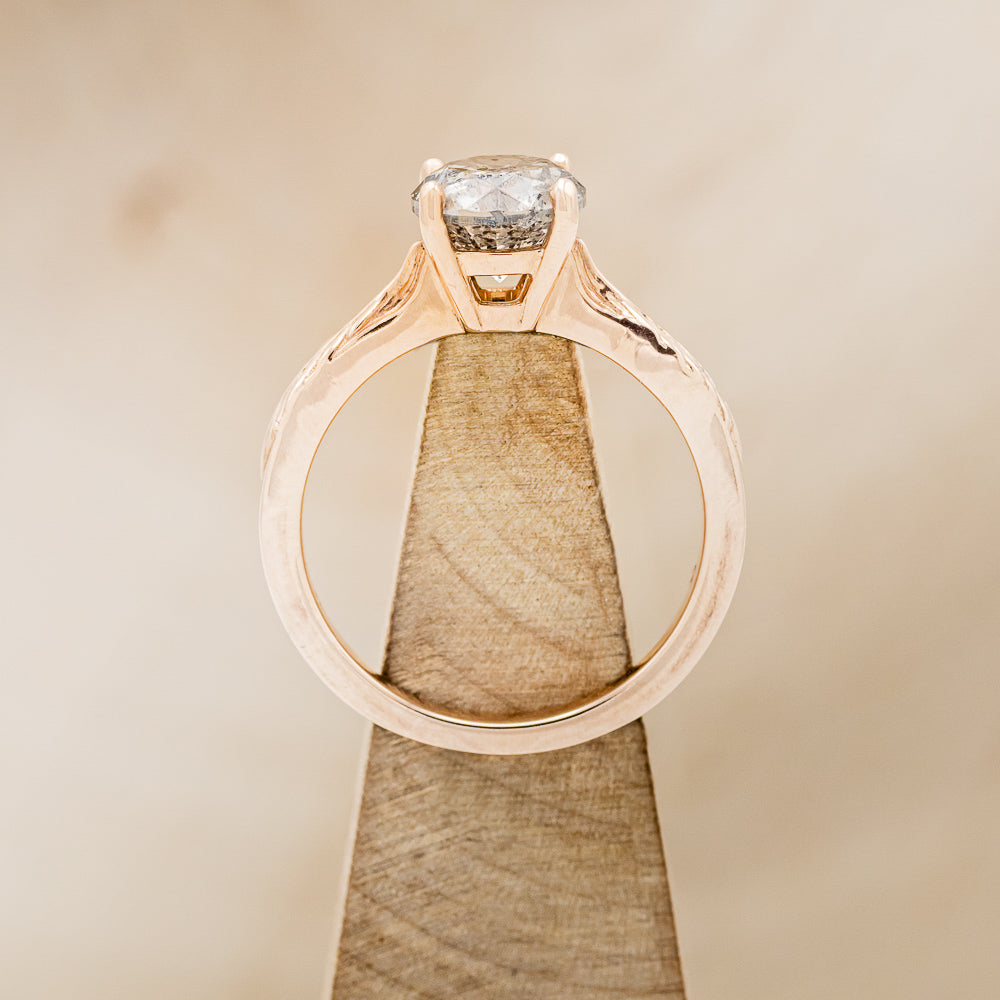 "HOPE" - ROUND CUT SALT & PEPPER DIAMOND SOLITAIRE ENGAGEMENT RING WITH FEATHER ACCENTS-6