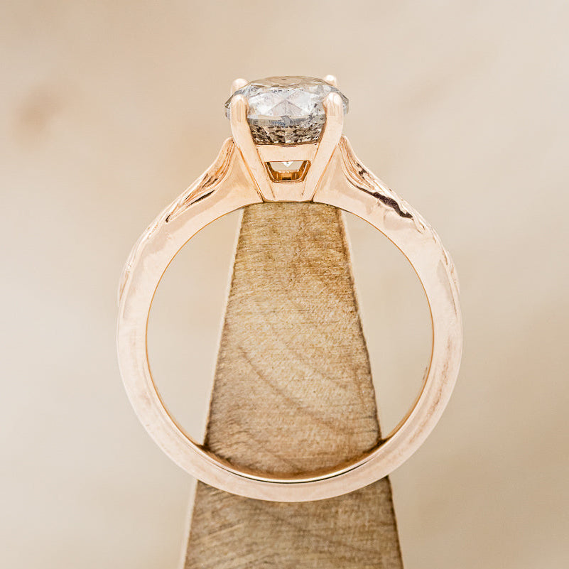 "HOPE" - ROUND CUT SALT & PEPPER DIAMOND SOLITAIRE ENGAGEMENT RING WITH FEATHER ACCENTS-6