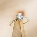 "HOPE" - ROUND SALT & PEPPER DIAMOND SOLITAIRE ENGAGEMENT RING WITH FEATHER ACCENT DETAILS - READY TO SHIP