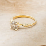 "HOPE" - ROUND SALT & PEPPER DIAMOND SOLITAIRE ENGAGEMENT RING WITH FEATHER ACCENT DETAILS - READY TO SHIP