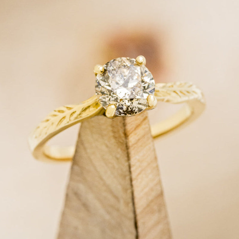 "HOPE" - ROUND CUT SALT & PEPPER DIAMOND SOLITAIRE ENGAGEMENT RING WITH FEATHER ACCENTS-13