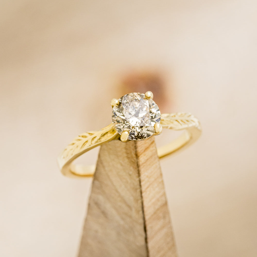 "HOPE" - ROUND CUT SALT & PEPPER DIAMOND SOLITAIRE ENGAGEMENT RING WITH FEATHER ACCENTS-13