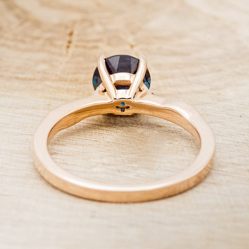 "HOPE" - ROUND CUT LAB-GROWN ALEXANDRITE SOLITAIRE ENGAGEMENT RING WITH FEATHER ACCENTS-6