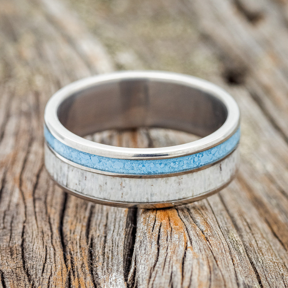 "RAPTOR" - TURQUOISE & ANTLER WEDDING BAND-3