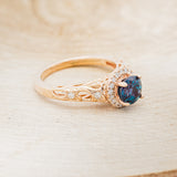 "FAYE" - ROUND CUT LAB-GROWN ALEXANDRITE ENGAGEMENT RING WITH DIAMOND HALO & ACCENTS